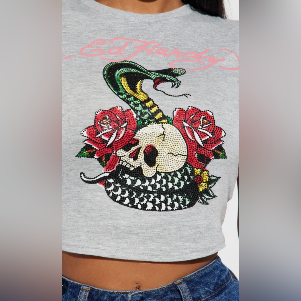 Brand New Ed Hardy Rhinestone Crop Tee